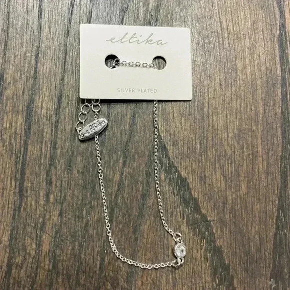 Ettika Silver-Plated Delicate Chain Bracelet with Heart Charm - Designer Jewelry - Picture 4 of 4